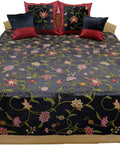 Black Embroidered Velvet Bedcover front view