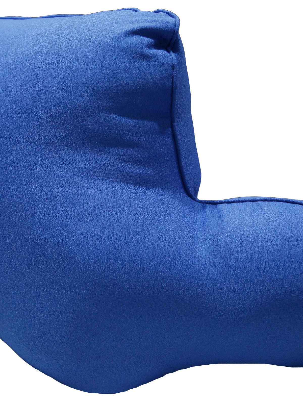 Same royal blue bedrest cushion, side angle showing the armrests