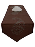 Brown Sequin Work Dupion Silk Table Runner 14x108 inch front view