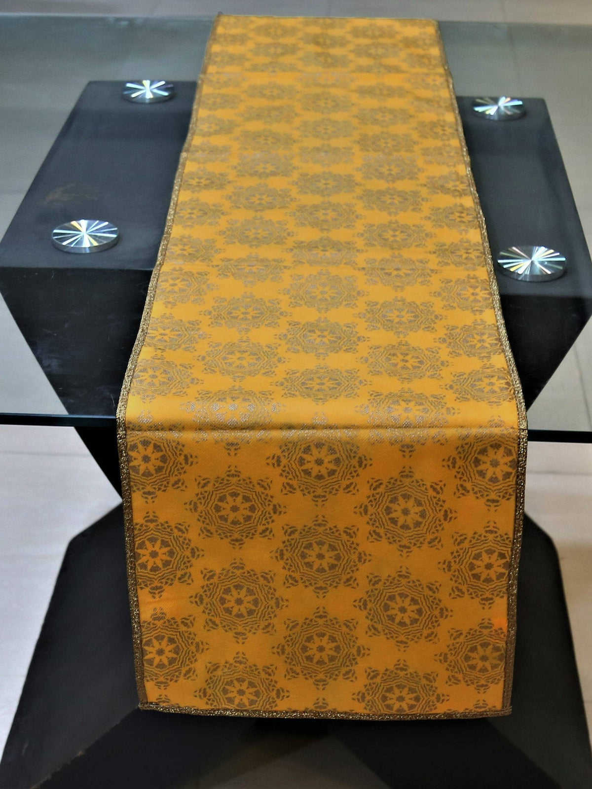 Yellow Embroidered Non Woven Table Runner 13 X 108 inch front view