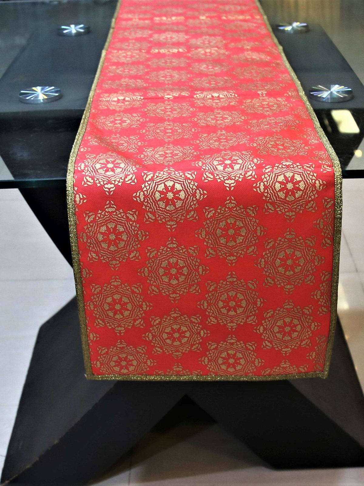 Maroon Embroidered Non Woven Table Runner 13 X 72 inch front view