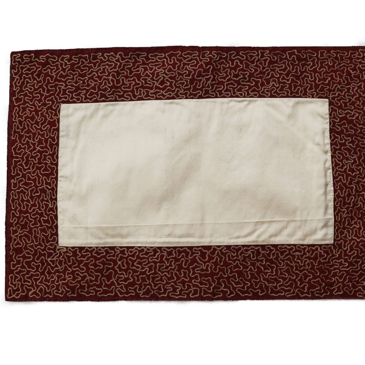 (Maroon-Cream) Water Filling Stitch Table Mat-Polyester - Jagdish Store Online 