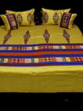 Rosario Premium Yellow-Red Poly Silk Double Bedcover with Pillow & Cushion Covers - Jagdishstoreonline 