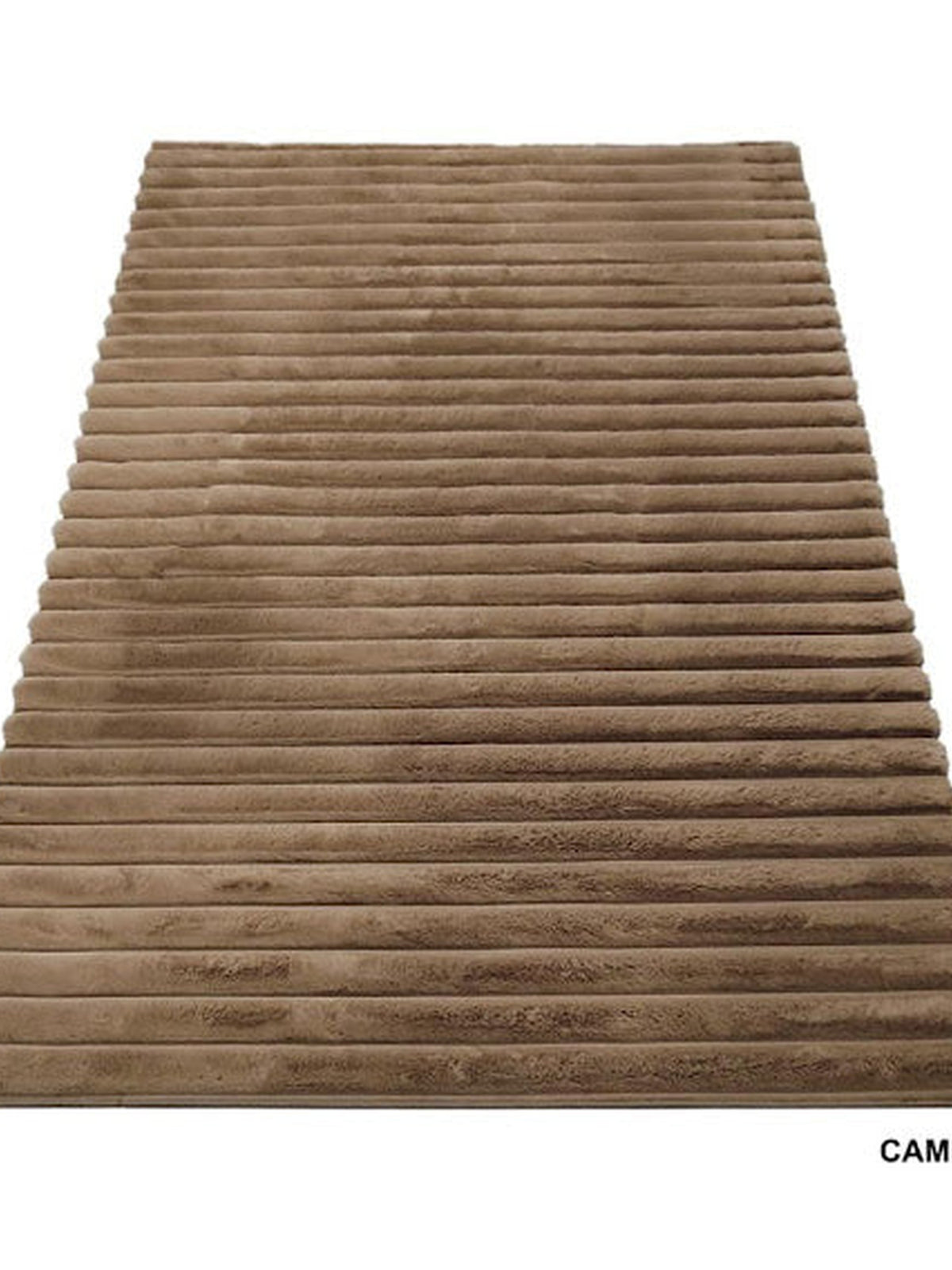 Camel brown ribbed 3D faux fur rug, Premier Carpet with felt and canvas backing