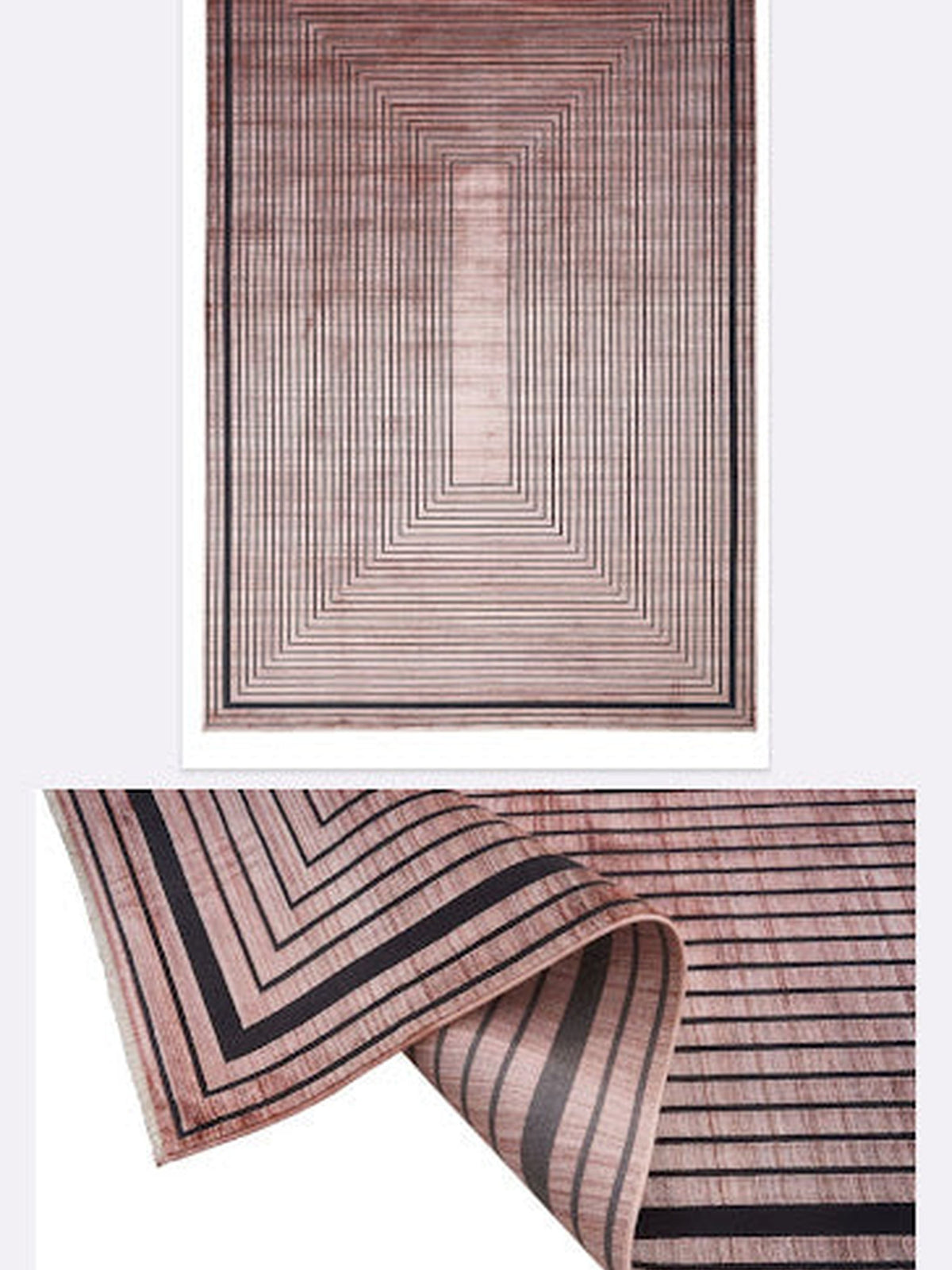 Rose-brown bamboo viscose rug with concentric line border, Donna Collection