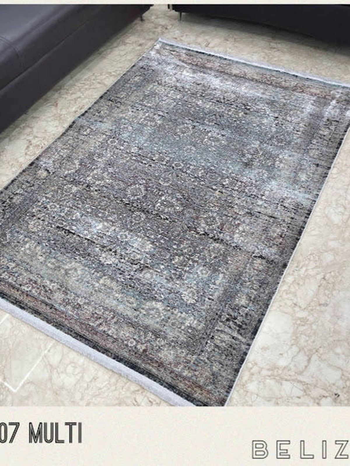 Grey-brown distressed vintage medallion rug, Belize 07 Multi