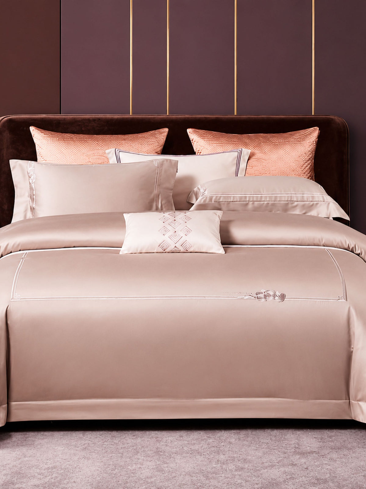 Embroidered border cotton bedding set with duvet cover and pillow covers
