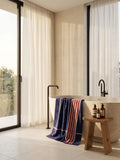 Navy Blue Cotton Bath Towel with Woven Stripe Border - Jagdishstoreonline 