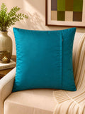 Blue polysilk cushion cover with red floral rose print on dark blue background