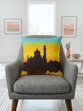 Pink reversible polysilk cushion cover with From India With Love graphic print and solid pink reverse side