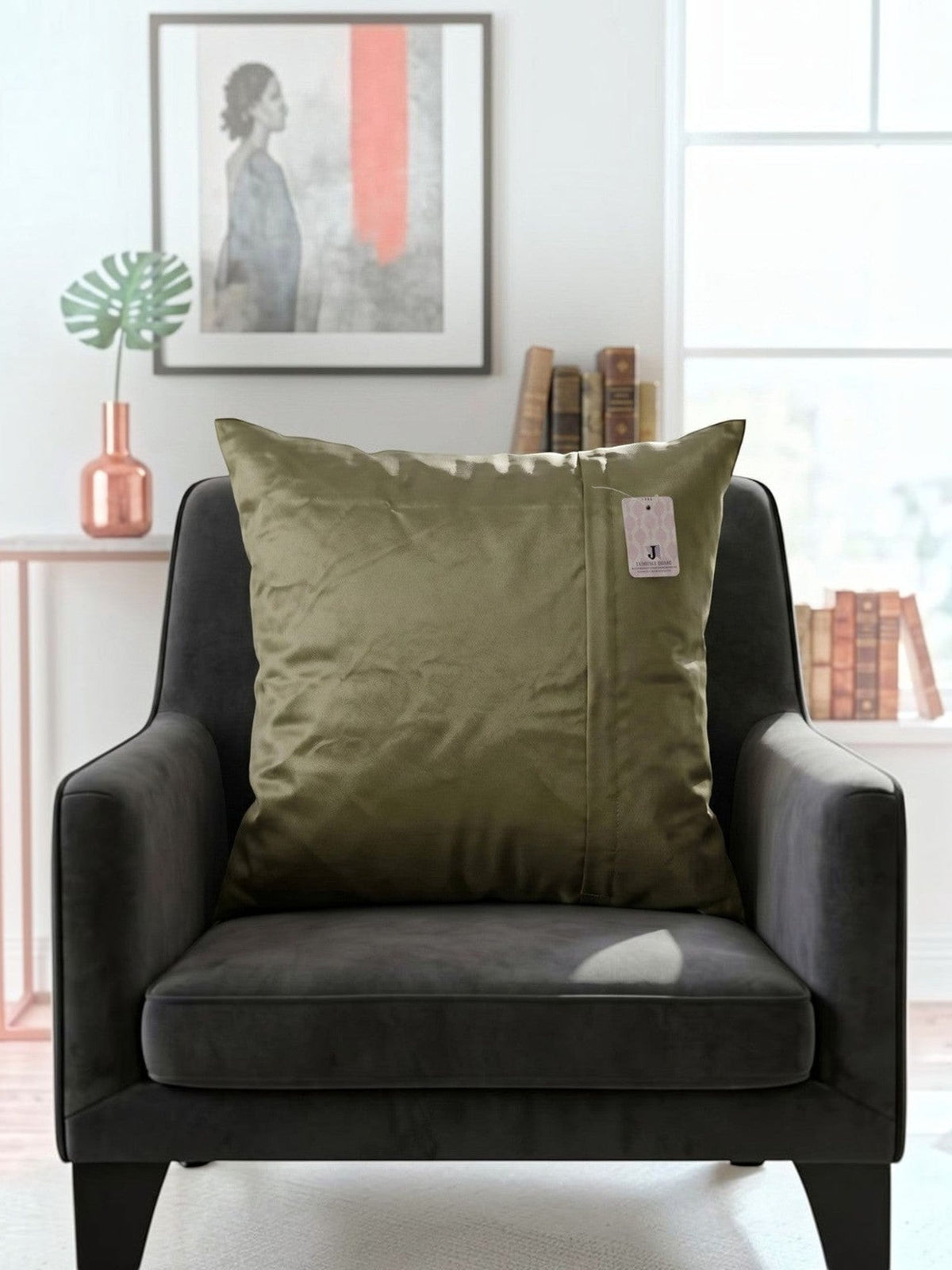 Multicolor floral velvet cushion cover featuring large coral and peach flowers on a dark artistic background