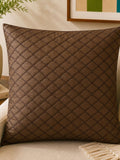 Brown reversible polysilk cushion cover featuring ornamental damask motif pattern