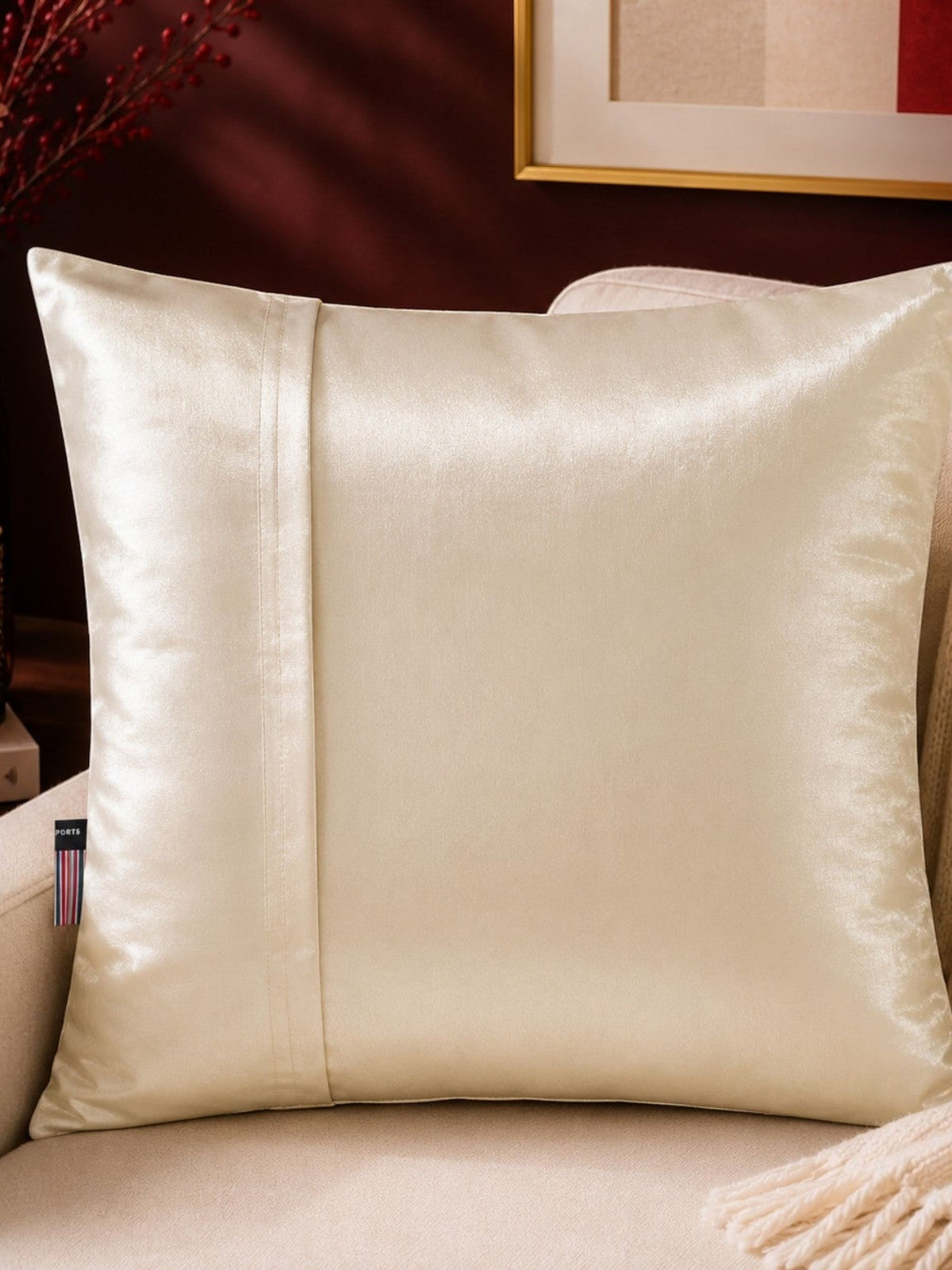 Baby portrait printed polysilk cushion cover in warm brown tones