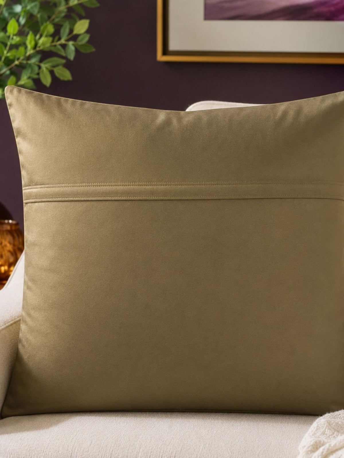 Abstract printed orange and purple polysilk cushion cover