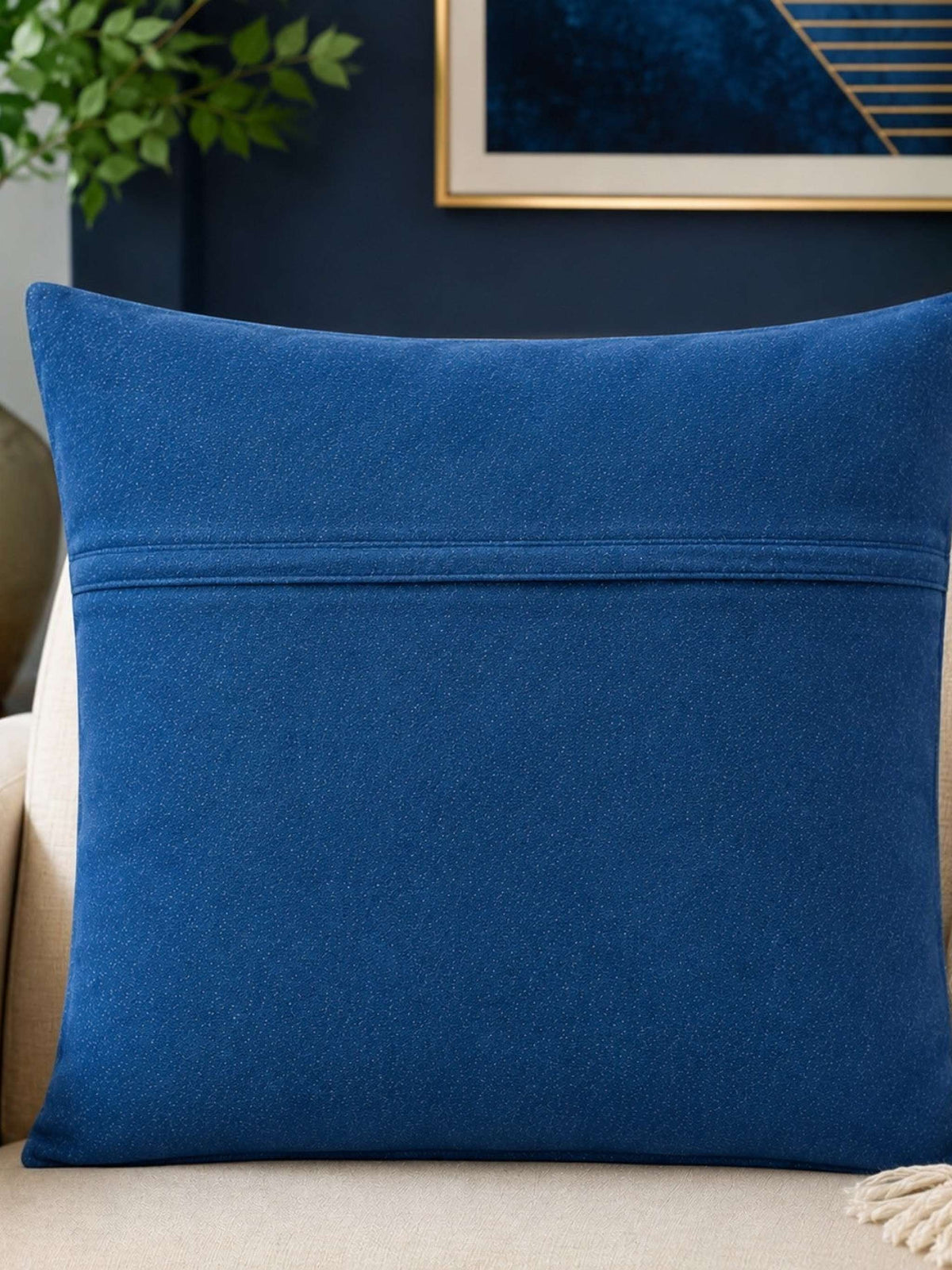 Blue suede cushion cover with plain solid design