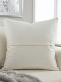 Jagdish Store cream throw pillow cover with staggered metallic silver leather rectangular accents for modern home decor.