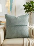 Jagdish Store teal velvet throw pillow cover with woven border and dangling crystal bead fringe trim.