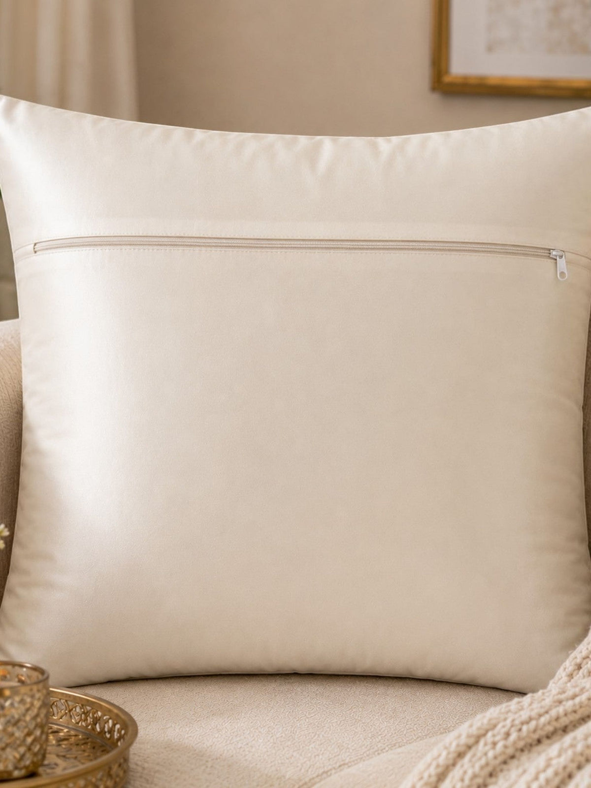 Jagdish Store off-white cushion cover with metallic gold Butterflies print and delicate embellishments.