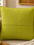 Green cotton cushion cover with floral embroidery and vine design