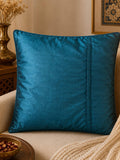 Jagdish Store decorative cushion cover with textured blue and gray stripes and smocked detail.