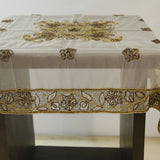 Hand Embroidery  (40 X 40 Inch) Table Cover(Cream)-Organza - Jagdish Store Online Since 1965