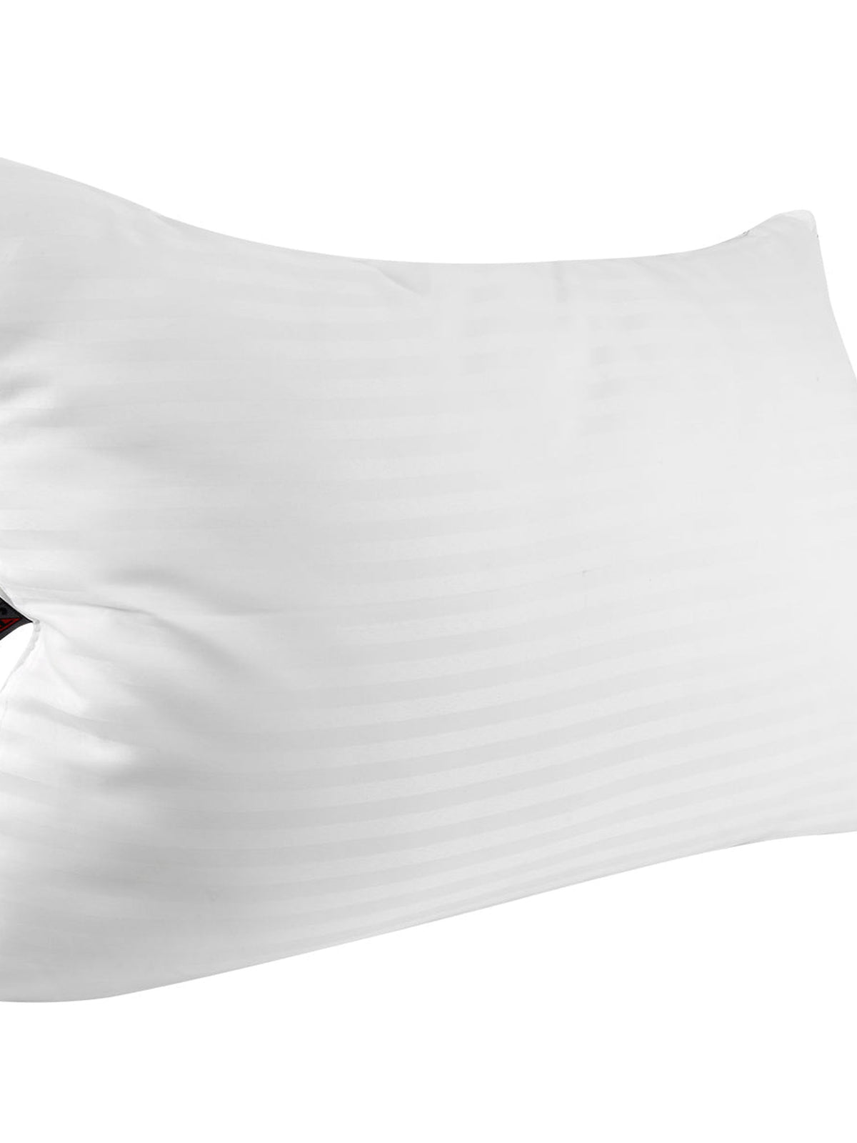 Close-up of the white satin stripe pillow insert showing its woven stripe