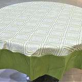 Printed (72 Inch) Round Table Cover(Cream-Green)-Sheer - Jagdish Store Online Since 1965
