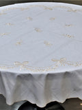 Cream Embroidered Polyester Table Cover front view