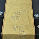Sequence Work(14 X 72 Inch) Table Runner(Gold)-Dupion Silk - Jagdish Store Online Since 1965