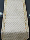 Beige Sequin Work Silk Table Runner 13 X 72 inch front view