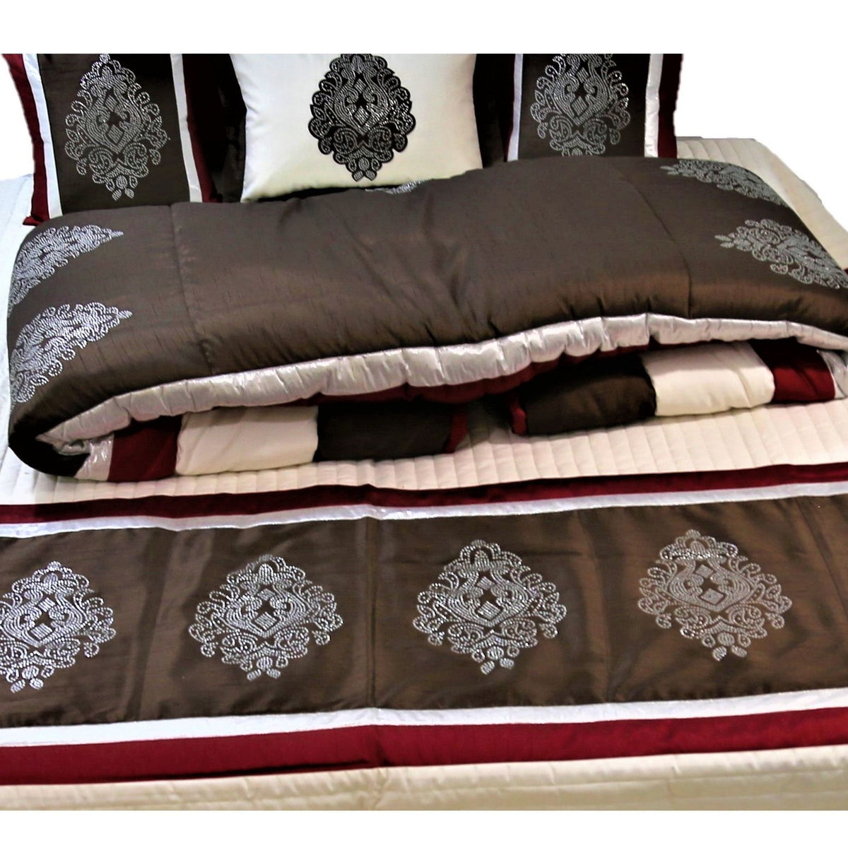 Saroski Dupion Silk Wedding Set-(1 bedcover+ 1 Quilt + 2 Pillow Covers + 3 Cushion Covers) - Jagdish Store Online Since 1965