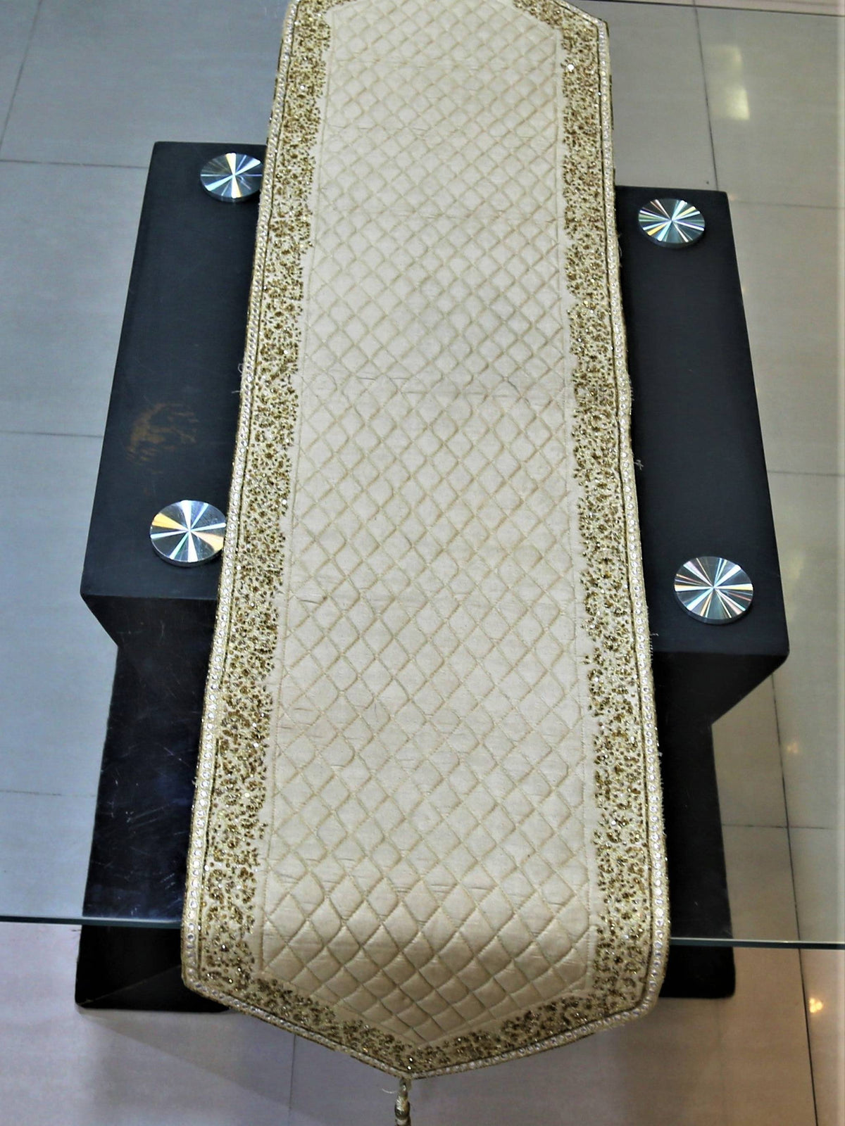 Beige Dupion Silk Table Runner 14 X 60 inch front view