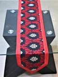 Black Embroidered Dupion Silk Table Runner 13 X 72 inch front view