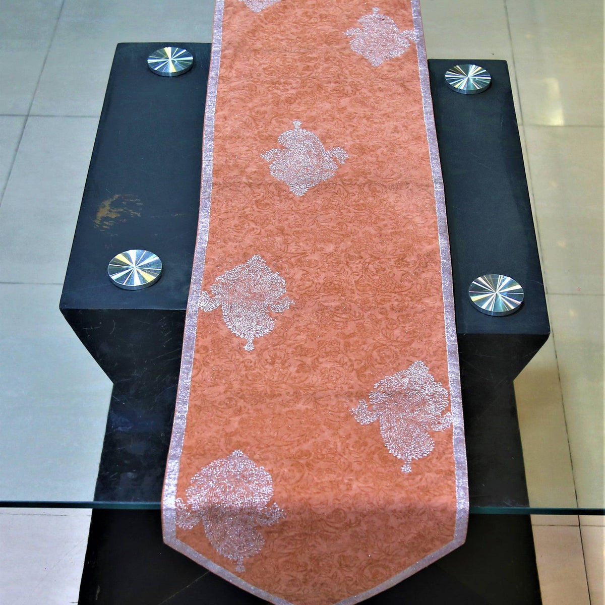 Self(13 X 60 Inch) Table Runner(D.Peach)-Velvet - Jagdish Store Online Since 1965
