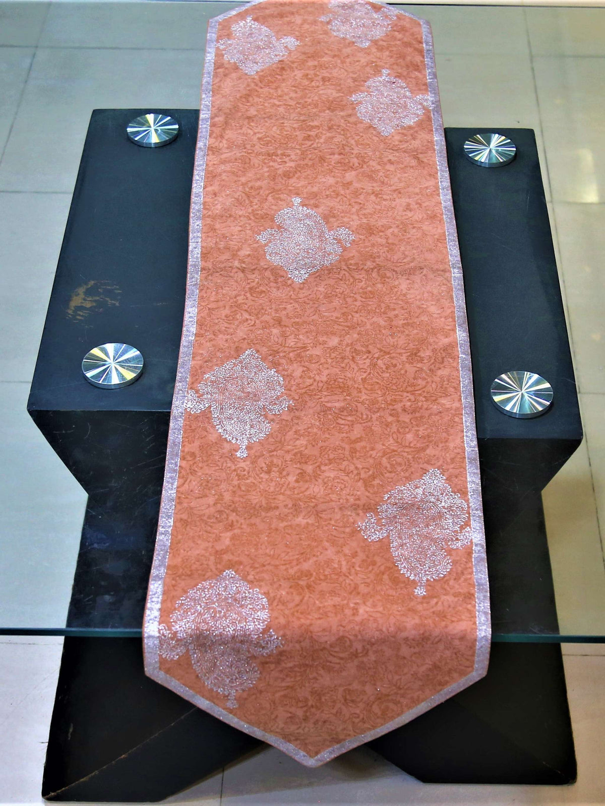 Orange Velvet Table Runner 13 X 60 inch front view