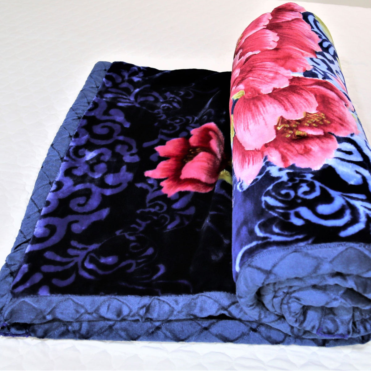 Floral print (Blue/Pink)Blanket(60 X 90 Inch)-Polyester(2.42 Kg) - Jagdish Store Online Since 1965