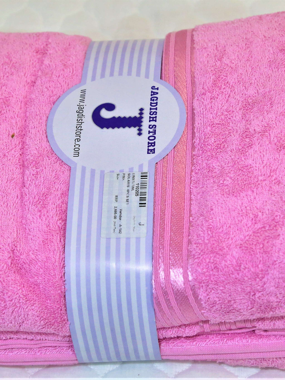Pink Plain Cotton Towel Set front view