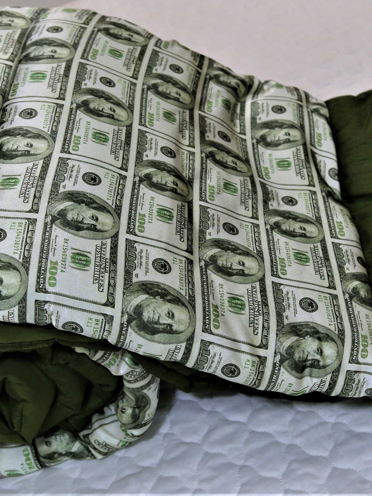 Cream Printed Polyester Quilt front view