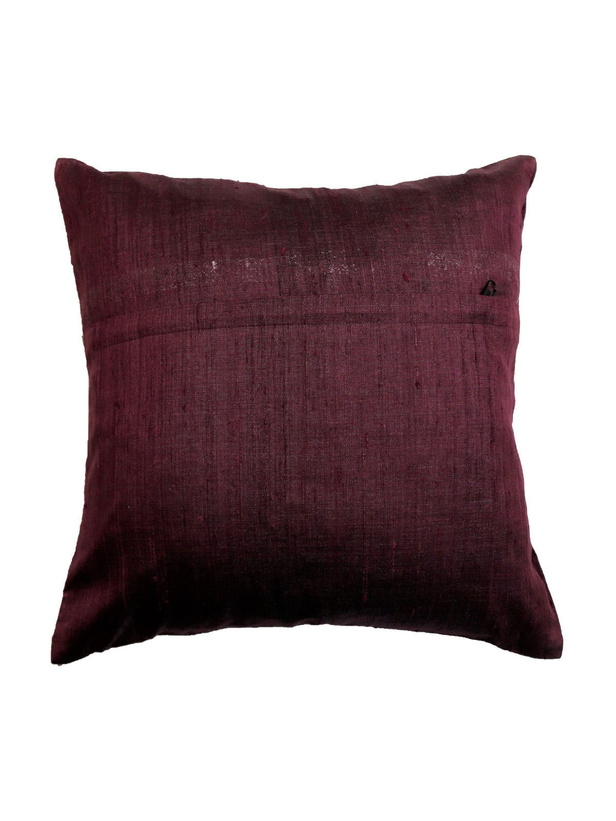 Plain deep plum reverse of the beaded floral spray cushion cover