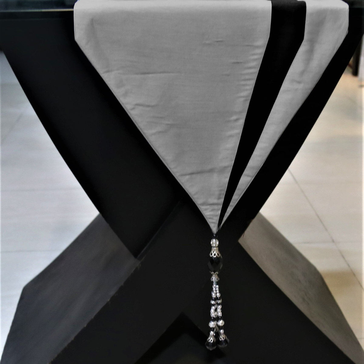 Connector(13 X 90 Inch) Table Runner(Grey/Black)-Polyester - Jagdish Store Online Since 1965