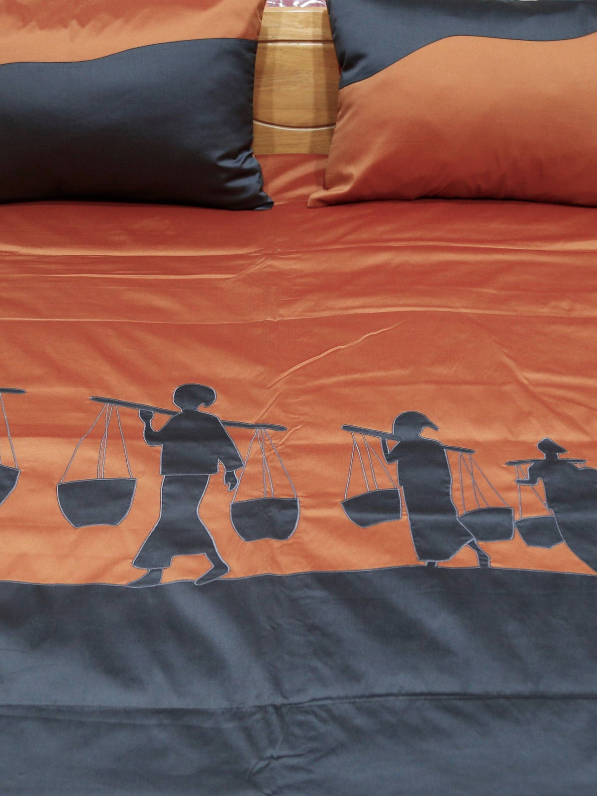 Brown Embroidered Bedcover front view