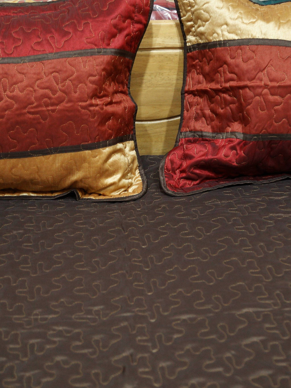 Beige Water Filling Stitch Bedcover front view