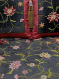 Black Embroidered Velvet Bedcover front view