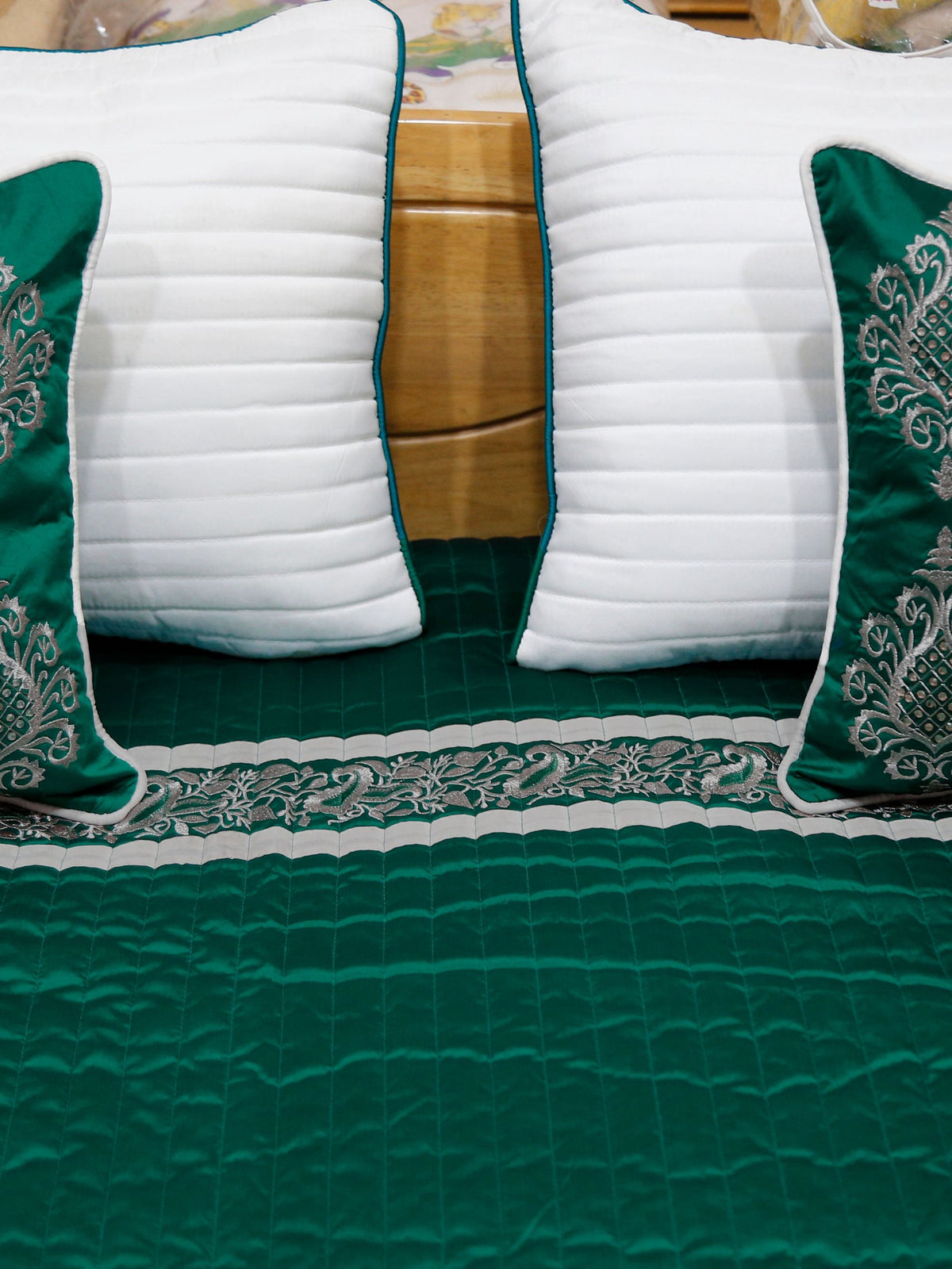 Green Sequin Work Bedcover front view