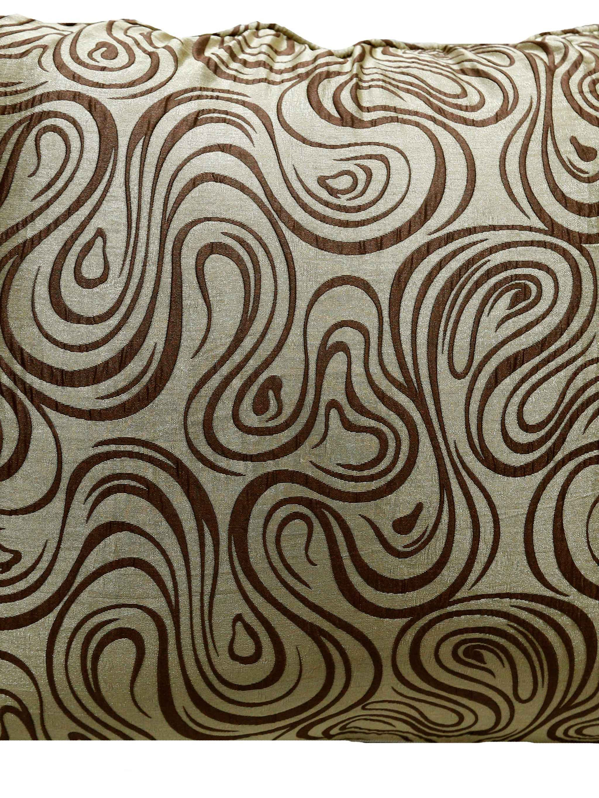 Same gold and brown swirl-print bedrest cushion, back view