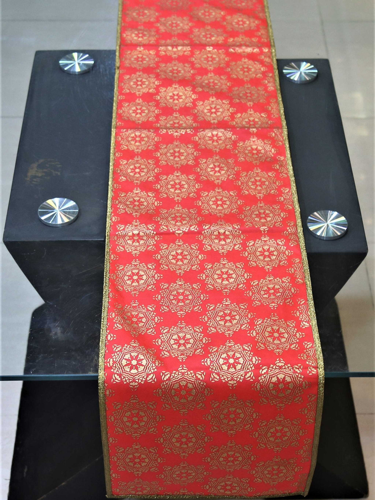 Maroon Embroidered Non Woven Table Runner 13 X 72 inch front view