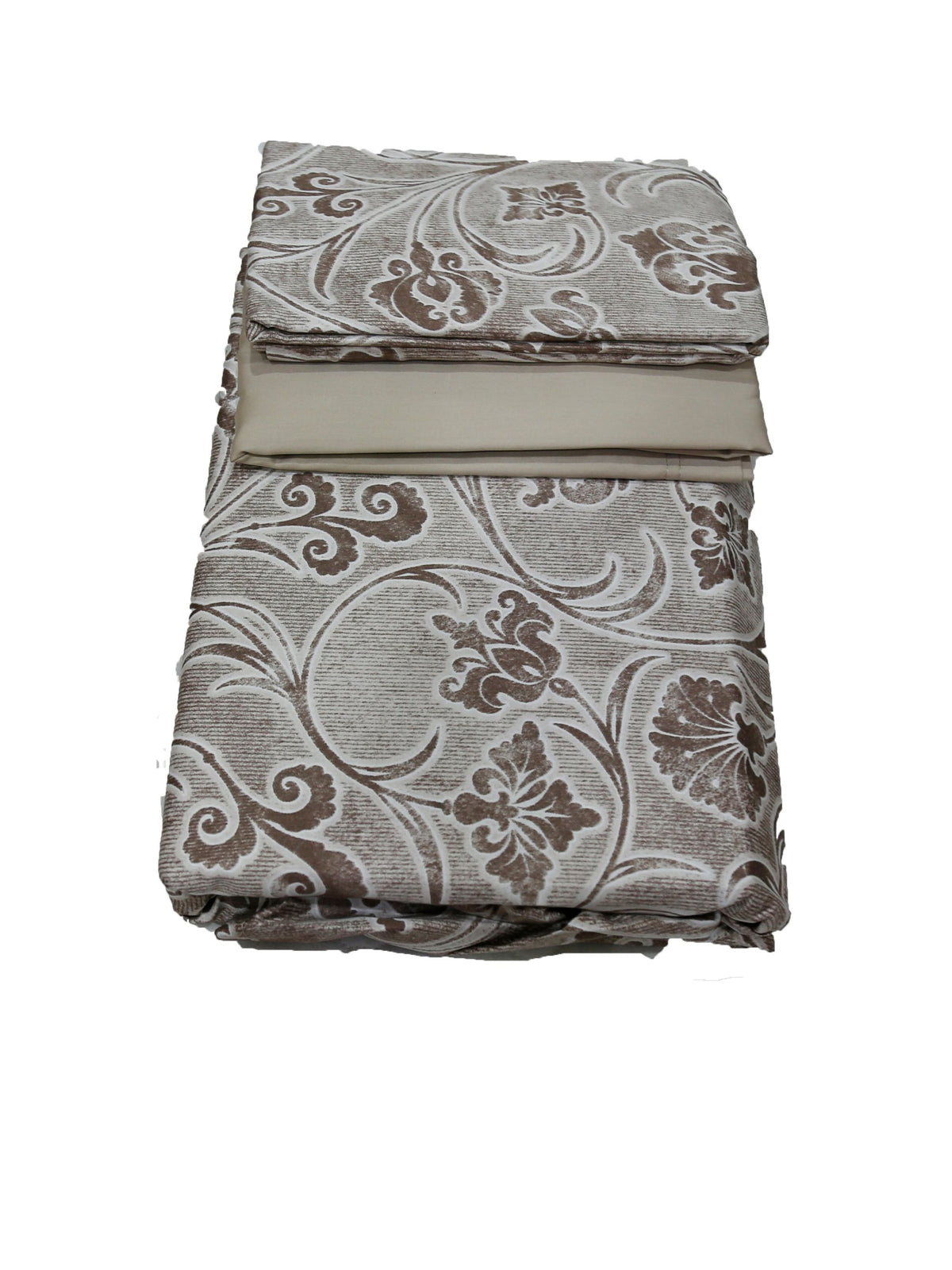 Folded grey paisley bedsheet set seen from above, Trident Nectarsoft