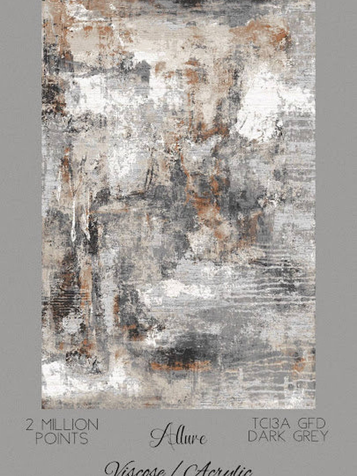 Dark grey and brown weathered abstract rug, Allure viscose-acrylic, Dark Grey