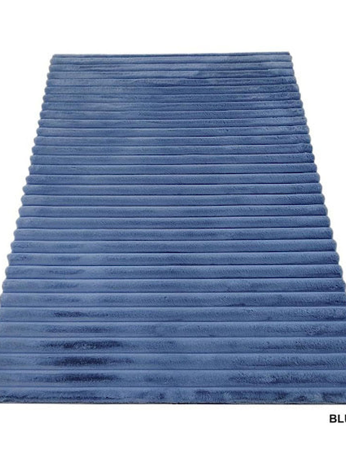 Denim blue ribbed 3D faux fur rug, Premier Carpet with felt and canvas backing