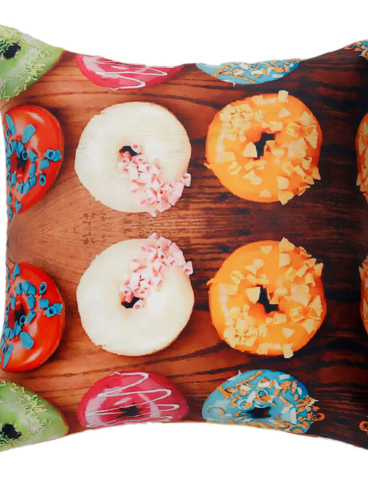 Close crop of the iced doughnut print cushion cover